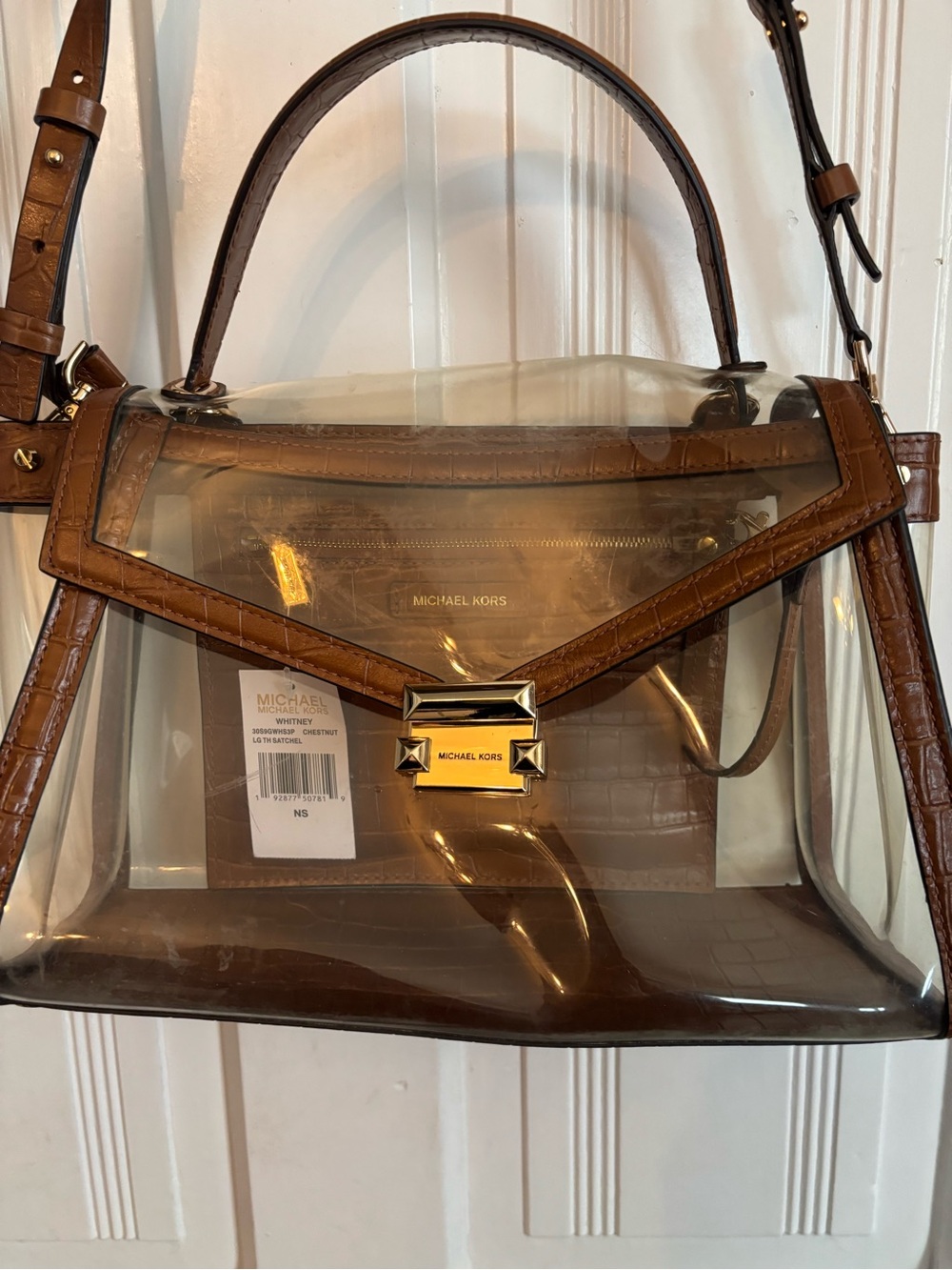 Michael Kors Clear Shoulder Bag with Brown Croc-Embossed Trim and Gold Hardware - Picture 7 of 7
